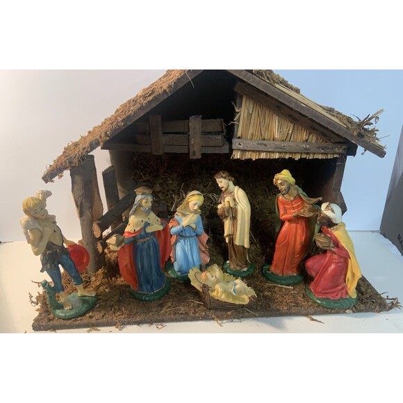 RARE Italy Vintage Nativity SET Hand Painted  Italian Lot of 7 + STABLE - Picture 2 of 16